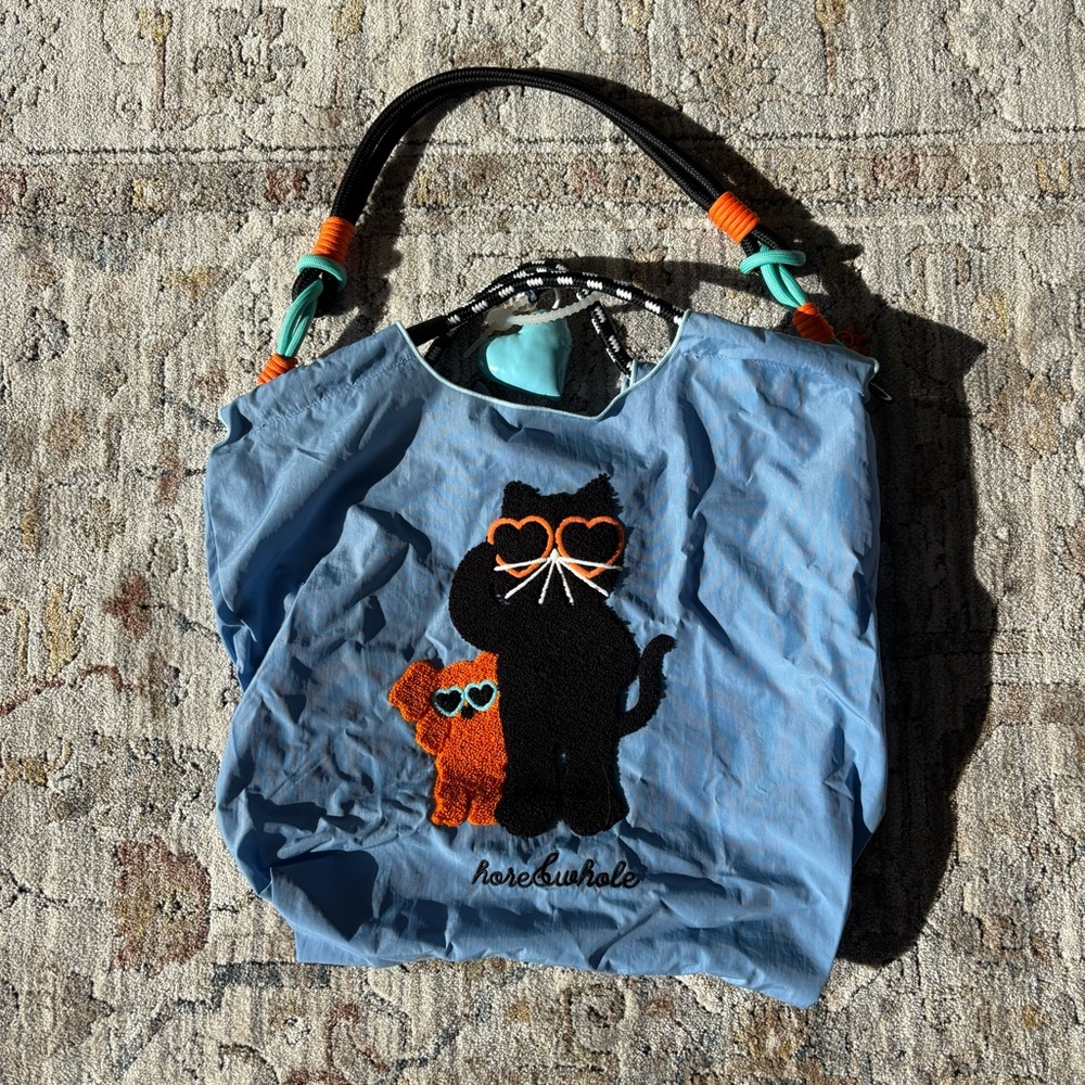 Blue Tote Bag with Cats